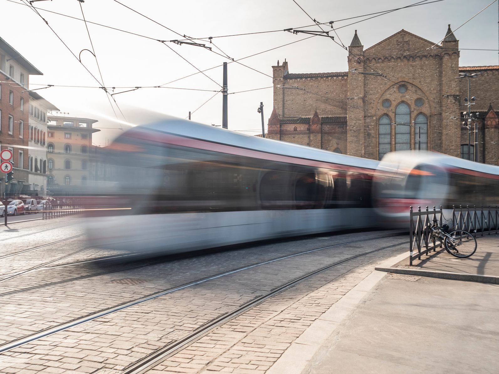 Italy, Tuscany, Florence, Santa Maria Novella, driving tramways